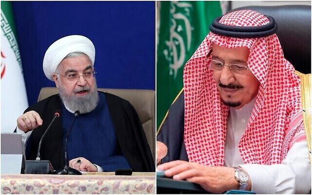 الرئيس الإيراني حسن روحاني (يسار) والعاهل السعودي الملك سلمان بن عبد العزيز (AP)