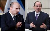 رئيس الوزراء نفتالي بينيت (إلى اليسار) والرئيس المصري عبد الفتاح السيسي. (صورة مركبة / AP)