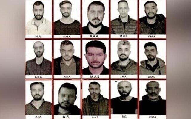 صور 15 رجلا يُزعم أنهم من عملاء الموساد، نشرتها صحيفة صباح التركية اليومية في 25 أكتوبر 2021 (لقطة شاشة)