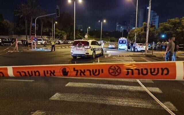 مشهد هجوم دهس مميت على شارع 4، بالقرب من رعنانا، في ساعة مبكرة من صباح 17 يوليو، 2022 (Israel Police)
