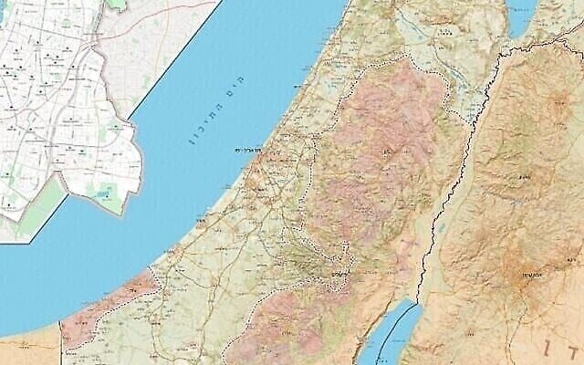 جزء من خريطة صادرة عن بلدية تل أبيب - يافا تُظهر الخط الأخضر بين إسرائيل والضفة الغربية. الخط الأخضر يظهر كخط أحمر منقط. (Tel Aviv -Jaffa Municipality)