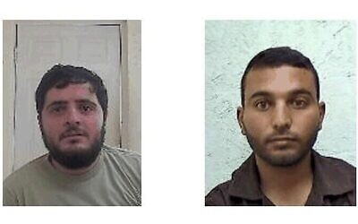 عضوان في خلية تابعة لحركة حماس، إسلام طوباسي (من اليمين) وأنس مراعبة (من اليسار)، واللذان اعتقلتهما أجهزة الأمن الإسرائيلية في الضفة الغربية في أكتوبر 2022. (Shin Bet)