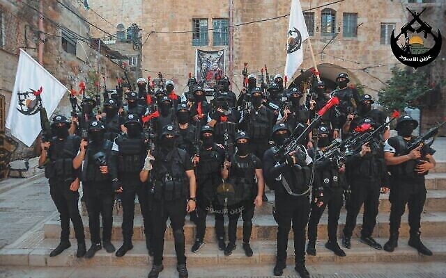 أعضاء في جماعة "عرين الأسود" في نابلس، في صورة نشرها الفصيل المسلح في 3 سبتمبر، 2022 (Courtesy; used in accordance with Clause 27a of the Copyright Law) أعضاء في جماعة "عرين الأسود" في نابلس، في صورة نشرها الفصيل المسلح في 3 سبتمبر، 2022 (Courtesy; used in accordance with Clause 27a of the Copyright Law)