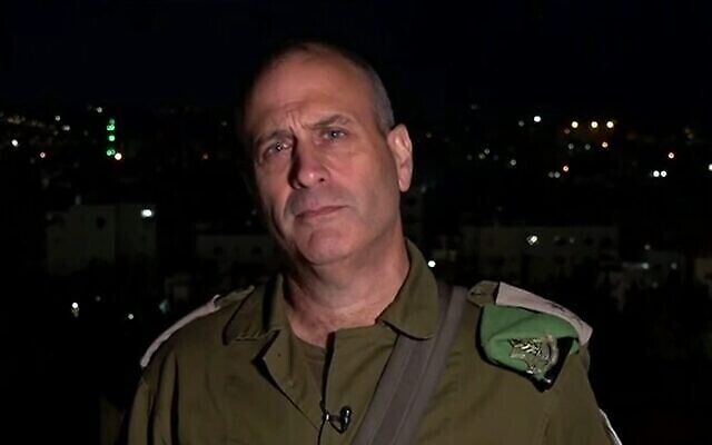 رئيس القيادة المركزية للجيش الإسرائيلي الميجر جنرال يهودا فوكس خلال مقابلة تلفزيونية في 28 فبراير 2023 (Screenshot: Channel 12; Used in accordance with Clause 27a of the Copyright Law)
