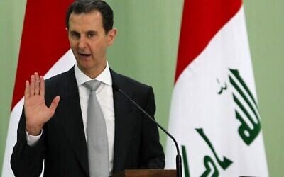 الرئيس السوري بشار الأسد يتحدث خلال مؤتمر صحفي مع رئيس الوزراء العراقي في دمشق، 16 يوليو 2023 (LOUAI BESHARA / AFP)