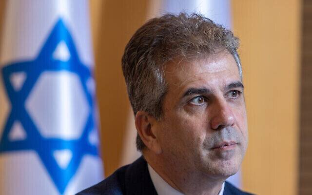 وزير الخارجية ايلي كوهين خلال مقابلة في وزارة الخارجية في القدس، 12 يونيو، 2023. (Yossi Aloni / Flash90) وزير الخارجية ايلي كوهين خلال مقابلة في وزارة الخارجية في القدس، 12 يونيو، 2023. (Yossi Aloni / Flash90)