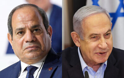 على اليسار: الرئيس المصري عبد الفتاح السيسي في باريس، 23 يونيو 2023؛ على اليمين: رئيس الوزراء الإسرائيلي بنيامين نتنياهو في تل أبيب، 7 يناير، 2024. (AP Photo/Lewis Joly, Pool, File; Ronen Zvulun/Pool via AP) على اليسار: الرئيس المصري عبد الفتاح السيسي في باريس، 23 يونيو 2023؛ على اليمين: رئيس الوزراء الإسرائيلي بنيامين نتنياهو في تل أبيب، 7 يناير، 2024. (AP Photo/Lewis Joly, Pool, File; Ronen Zvulun/Pool via AP)