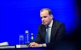 منسق مجلس الأمن القومي الأمريكي للشرق الأوسط وشمال أفريقيا، بريت ماكغورك، يتحدث خلال مؤتمر حوار المنامة التابع للمعهد الدولي للدراسات الاستراتيجية، في المنامة، 18 نوفمبر، 2023. (Mazen Mahdi / AFP)