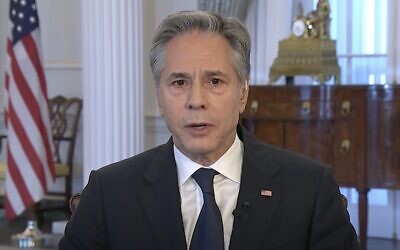 وزير الخارجية الأمريكي أنتوني بلينكن يتحدث في برنامج “واجه الصحافة” على قناة NBC في 12 مايو، 2024.(Screen capture: X/NBC, used in accordance with Clause 27a of the Copyright Law)