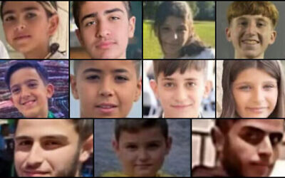 11 طفلا من الأطفال 12 الذين قُتلوا في هجوم صاروخي لحزب الله على ملعب لكرة القدم مجدل شمس في 27 يوليو، 2024. (Used in accordance with Clause 27a of the Copyright Law)