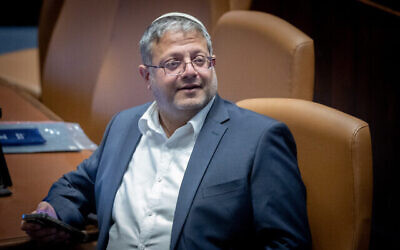وزير الأمن القومي إيتمار بن غفير في الكنيست، 13 نوفمبر، 2024. (Chaim Goldbergl/Flash90)