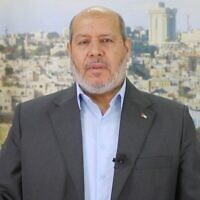 زعيم حركة حماس خليل الحية يلقي خطابًا متلفزًا رفض فيه مقترح إسرائيل لهدنة مؤقتة وصفقة رهائن، 17 أبريل 2025. (X screenshot)