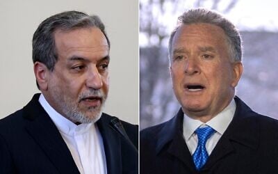 يسار: وزير الخارجية الإيراني عباس عراقجي، في طهران، إيران، 25 فبراير 2025؛ يمين: ستيف ويتكوف المبعوث الخاص للبيت الأبيض، في واشنطن، 19 مارس 2025. (AP Photos Stringer, Mark Schiefelbein)