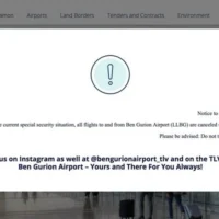 إشعار للجمهور على موقع مطار بن غوريون، 13 يونيو 2025. (Screenshot)