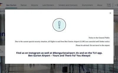 إشعار للجمهور على موقع مطار بن غوريون، 13 يونيو 2025. (Screenshot)