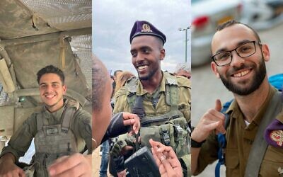 من اليسار إلى اليمين: الرقيب لئور شتاينبرغ (20 عامًا) مسعف قتالي، من بيتح تكفا؛ الرقيب أوفيك برهانا (20 عامًا) مسعف قتالي، من يفنه؛ الرقيب عمر فان غيلدر (22 عامًا) قائد مجموعة، من معاليه أدوميم. (IDF)