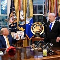 الرئيس الأمريكي دونالد ترامب، إلى اليسار، يلتقي رئيس الوزراء بنيامين نتنياهو في البيت الأبيض، 8 يوليو 2025.  (Avi Ohayon/GPO)