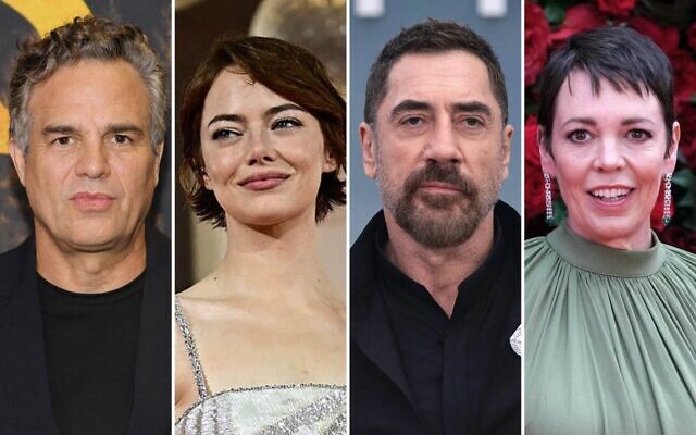 من اليسار إلى اليمين: مارك روفالو يحضر العرض الأول لفيلم ”Task“ من إنتاج HBO في مركز بيرلمان للفنون المسرحية في 4 سبتمبر 2025 في مدينة نيويورك. (Dia Dipasupil/Getty Images North America/AFP)؛ إيما ستون تقف على السجادة الحمراء قبل عرض فيلم ”Bugonia“ في الدورة 82 لمهرجان البندقية السينمائي الدولي، في ليدو البندقية في 28 أغسطس 2025. (Tiziana Fabi/AFP)؛ خافيير بارديم يحضر العرض العالمي الأول لفيلم ”F1“ في تايمز سكوير في مدينة نيويورك في 16 يونيو 2025. (Dimitrios Kambouris/Getty Images North America/AFP); أوليفيا كولمان تحضر العرض الأول لفيلم ”The Roses“ في المملكة المتحدة في ليستر سكوير في وسط لندن في 28 أغسطس 2025. (Carlos Jasso/AFP) من اليسار إلى اليمين: مارك روفالو يحضر العرض الأول لفيلم ”Task“ من إنتاج HBO في مركز بيرلمان للفنون المسرحية في 4 سبتمبر 2025 في مدينة نيويورك. (Dia Dipasupil/Getty Images North America/AFP)؛ إيما ستون تقف على السجادة الحمراء قبل عرض فيلم ”Bugonia“ في الدورة 82 لمهرجان البندقية السينمائي الدولي، في ليدو البندقية في 28 أغسطس 2025. (Tiziana Fabi/AFP)؛ خافيير بارديم يحضر العرض العالمي الأول لفيلم ”F1“ في تايمز سكوير في مدينة نيويورك في 16 يونيو 2025. (Dimitrios Kambouris/Getty Images North America/AFP); أوليفيا كولمان تحضر العرض الأول لفيلم ”The Roses“ في المملكة المتحدة في ليستر سكوير في وسط لندن في 28 أغسطس 2025. (Carlos Jasso/AFP)