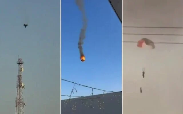 لقطات شاشة من مقاطع فيديو تظهر إسقاط طائرات مقاتلة أمريكية من طراز F-15 فوق الكويت، 2 مارس 2026. (X, used in accordance with Clause 27a of the Copyright Law) لقطات شاشة من مقاطع فيديو تظهر إسقاط طائرات مقاتلة أمريكية من طراز F-15 فوق الكويت، 2 مارس 2026. (X, used in accordance with Clause 27a of the Copyright Law)