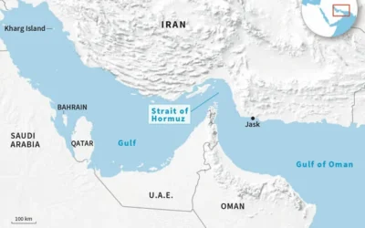 خارطة للخليج توضح موقع مضيق هرمز ومينائي جاسك وجزيرة خارك في إيران. (Laurence SAUBADU/AFP)