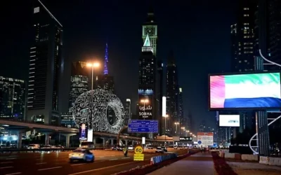 منظر لوسط مدينة دبي في 3 مارس، 2026. (Giuseppe Cacace/AFP)