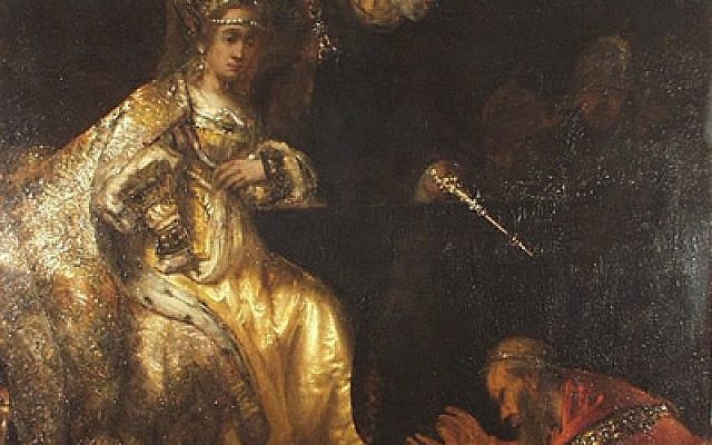 Illustrative: Haman Begging the Mercy of Esther, by Rembrandt.