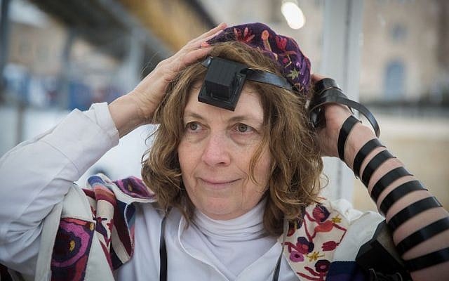 Women of the Wall leader Anat Hoffman at the Western Wall, February 7, 2016. (Hadas Parush/Flash90/JTA)