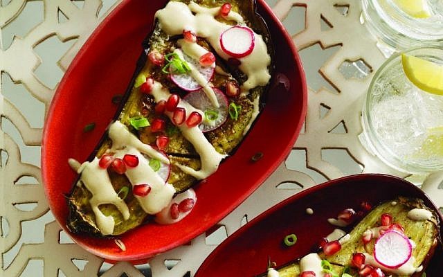 Illustrative: Susie Fishbein's roasted eggplant with silan techina recipe, as seen in 'Kosher By Design Brings It Home.' (Courtesy of ArtScroll/via JTA)