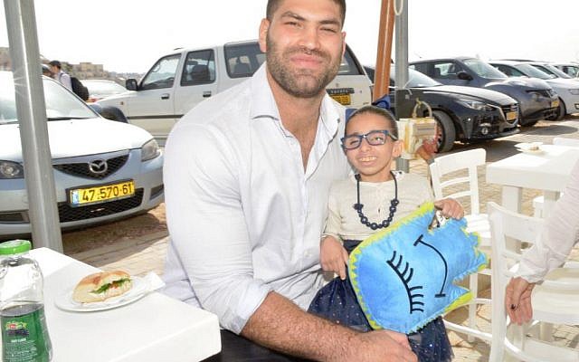 Judoka Or Sasson at the April 27 opening of Shalva's new headquarters (Courtesy)