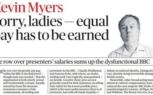 Sunday Times Irish Edition, Kevin Myers: Sorry ladies--equal pay has to be earned (Scan)