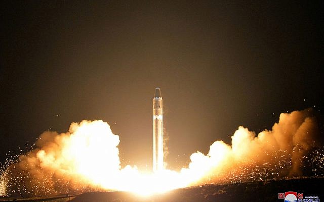 The Hwasong-15 intercontinental ballistic missile, at an undisclosed location in North Korea, November 29, 2017. (Image provided by the North Korean government, Korean Central News Agency/Korea News Service via AP)