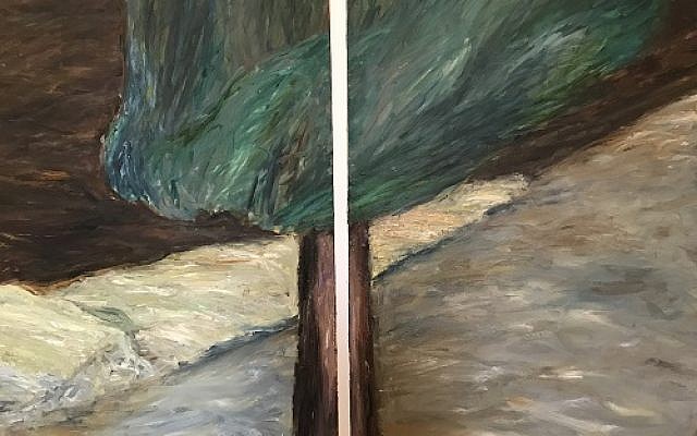 Tree in Two Parts,1990 oil on canvas,  dyptich each panel 140 x 80 cm by Tova Berlinski