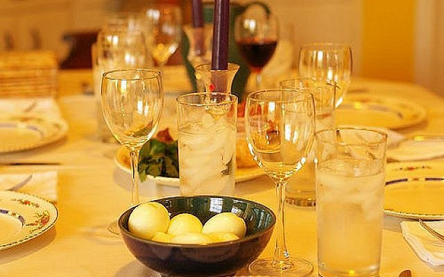 A seder table. (Courtesy, via the Jewish Week)