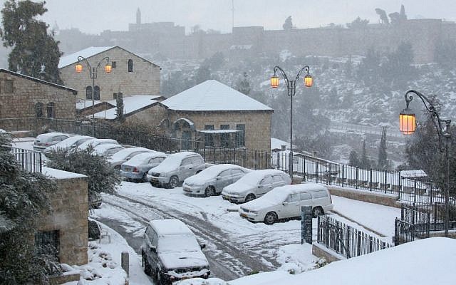A view of the Yemin Moshe neighborhood in Jerusalem covered in snow (photo credit: Anna Kaplan /Flash90)