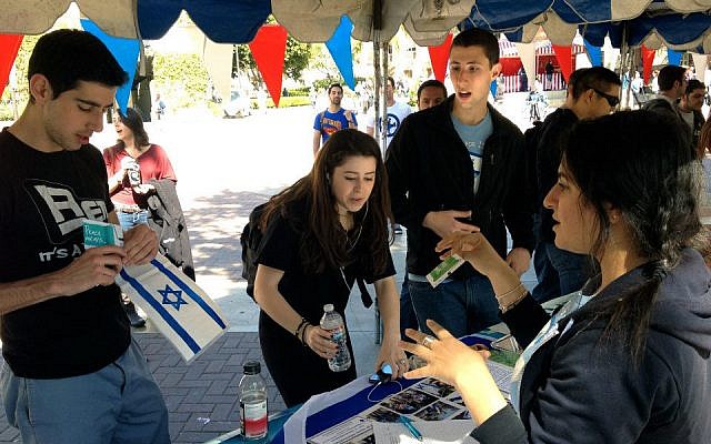 Illustrative photo: Pro-Israel students at UCLA. (Hasbara Fellowships via JTA)