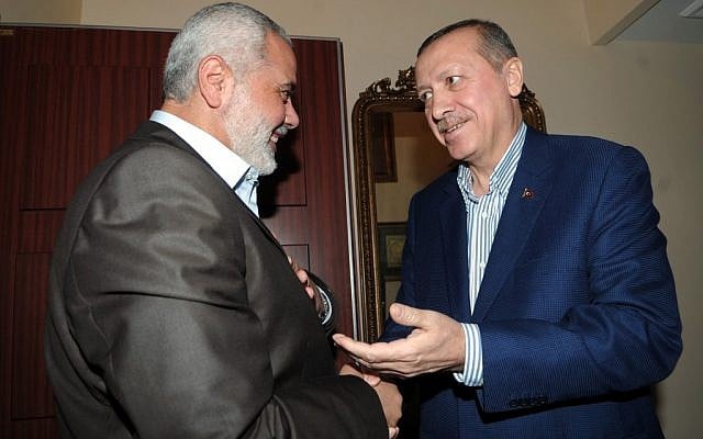 Turkish Prime Minister Recep Tayyip Erdogan (R) with Hamas leader Ismail Haniyeh in January 2012 (photo: Mohammed Al-Ostaz / Flash 90) Turkish Prime Minister Recep Tayyip Erdogan (R) with Hamas leader Ismail Haniyeh in January 2012 (photo: Mohammed Al-Ostaz / Flash 90)