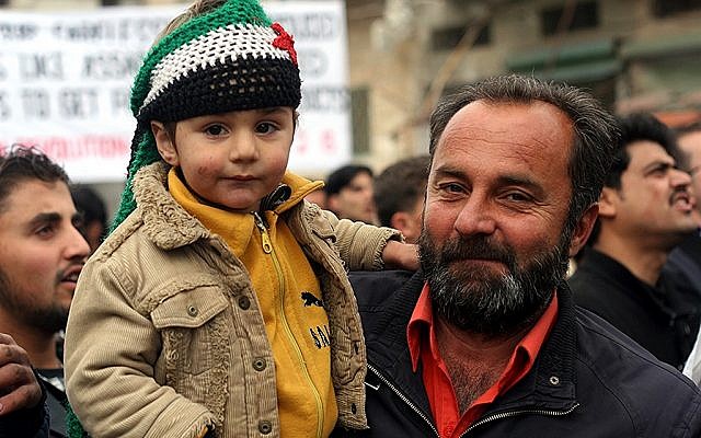Demonstrating against the Islamic al-Nusra Front, Kfar Nabul (photo: Eliyahu Kamisher)