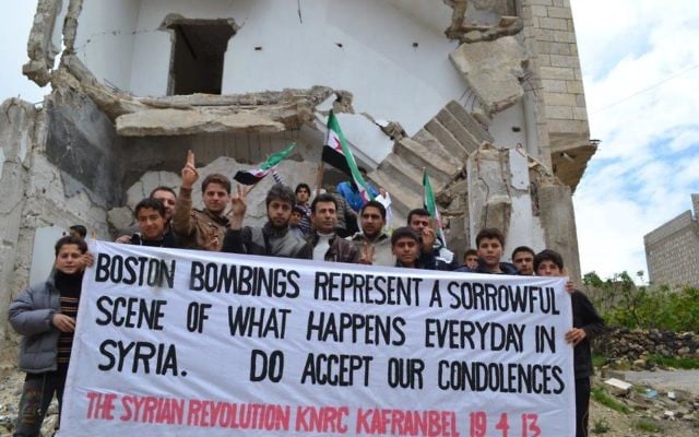 Syrians protestors in the town Kafranbel.