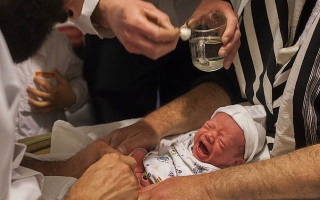 Illustrative photo of a ritual circumcision.(Yonatan Sindel/Flash90)