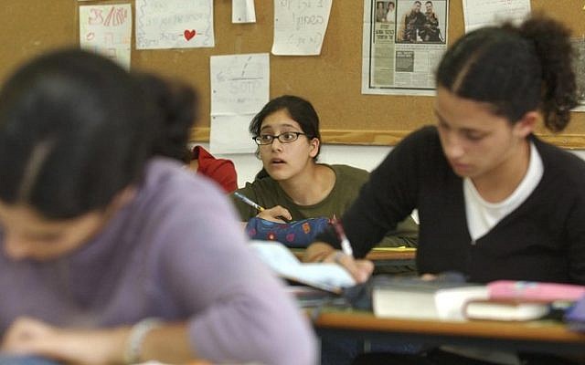 Orthodox girls at school (illustrative photo credit: Yossi Zamir/Flash90)