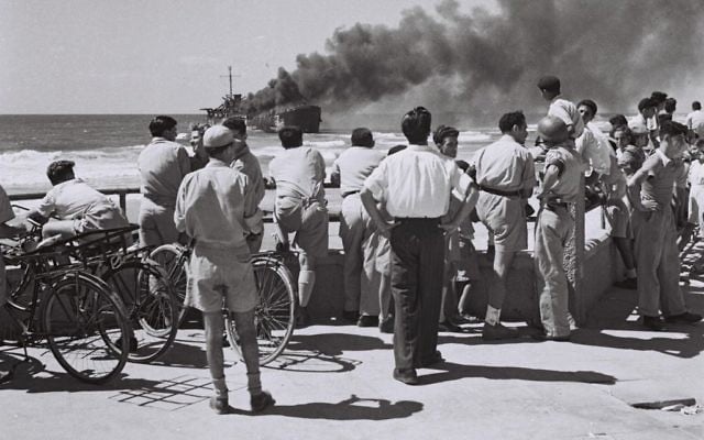 The Altalena burning off the coast of Tel Aviv in 1948. Photo ©️ GPO, 2026