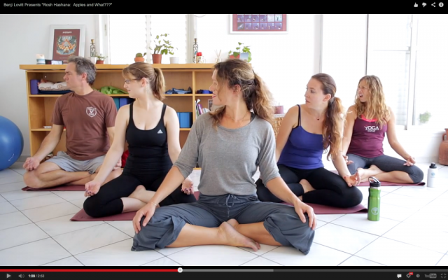 Apples and Yoga, as per Benji Lovitt (photo credit: Benji Lovitt, YouTube screenshot)