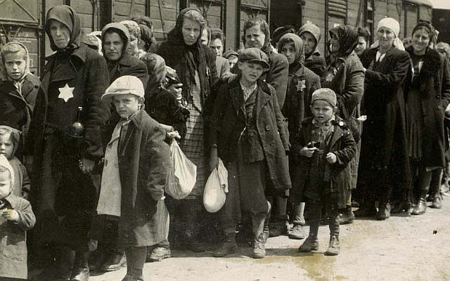 Birkenau, Poland, 27/05/1944, Jews standing on the platform after alighting from a train. (Yad Vashem Photo Archives)