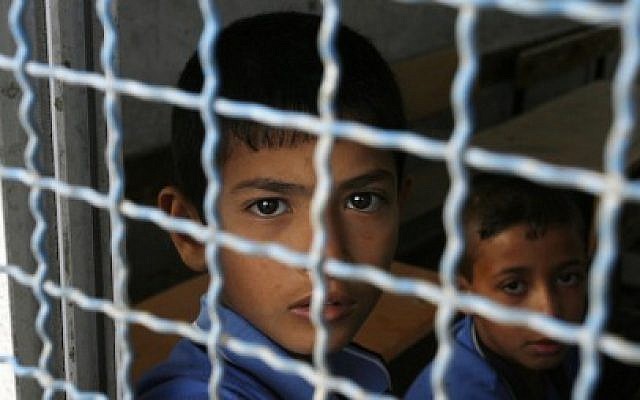 Illustrative photo: Palestinian students sit inside UN-run school in Rafah refugee camp in the southern Gaza Strip September 14, 2014. (Abed Rahim Khatib/Flash90) Illustrative photo: Palestinian students sit inside UN-run school in Rafah refugee camp in the southern Gaza Strip September 14, 2014. (Abed Rahim Khatib/Flash90)