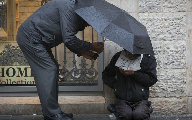 A homeless man in Jerusalem. Under Prime Minister Benjamin Netanyahu, Israel has emerged as one of the developed world’s most economically unequal countries. (photo credit: Yonatan Sindel/Flash90)