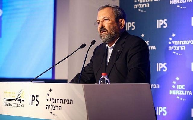 Ehud Barak speaks at the Herzliya Conference, June 16, 2016. (Adi Cohen Zedek)