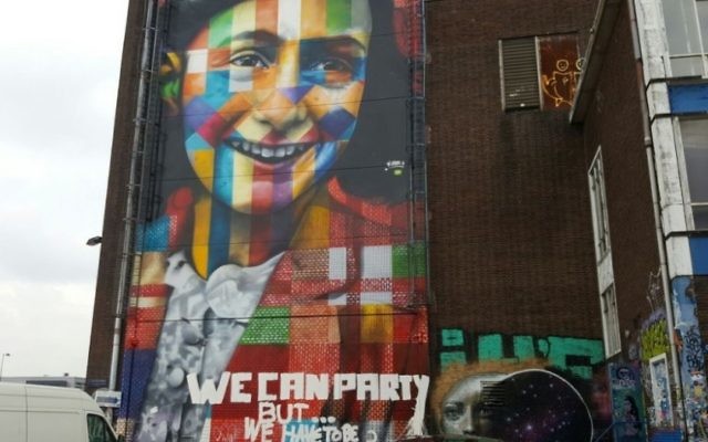 Modern mural of Anne Frank in Amsterdam