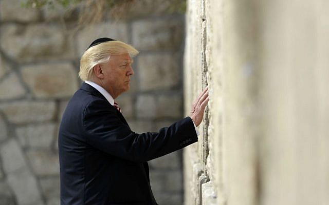 US President Donald Trump visits the Western Wall, May 22, 2017, in Jerusalem. (AP Photo/Evan Vucci)