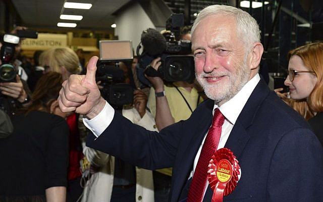 Britain's Labour party leader Jeremy Corbyn gestures as he arrives for the declaration at his constituency in London, Friday, June 9, 2017. (Dominic Lipinski/PA via AP) Britain's Labour party leader Jeremy Corbyn gestures as he arrives for the declaration at his constituency in London, Friday, June 9, 2017. (Dominic Lipinski/PA via AP)