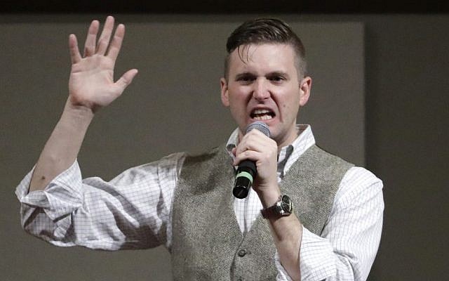 Illustrative: Richard Spencer, who leads a movement that mixes racism, white nationalism and populism, speaks at the Texas A&M University campus in College Station, Texas on December 6, 2016. (AP Photo/David J. Phillip) Illustrative: Richard Spencer, who leads a movement that mixes racism, white nationalism and populism, speaks at the Texas A&M University campus in College Station, Texas on December 6, 2016. (AP Photo/David J. Phillip)